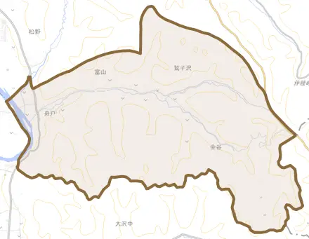 富山とその周辺の地図。町の範囲を重ねている