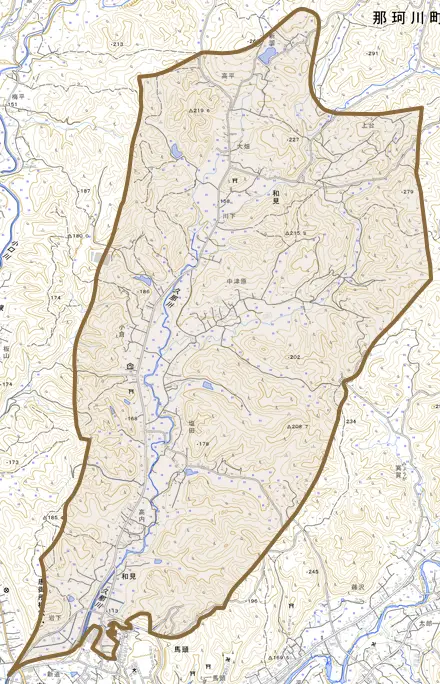 和見とその周辺の地図。町の範囲を重ねている