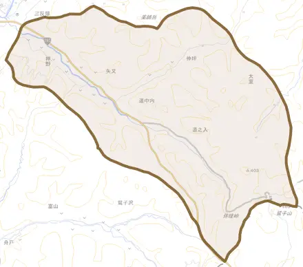 矢又とその周辺の地図。町の範囲を重ねている