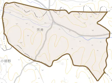 芳井とその周辺の地図。町の範囲を重ねている