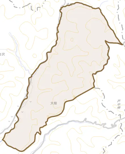 大字大畑とその周辺の地図。町の範囲を重ねている