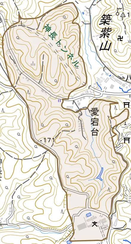 愛宕台とその周辺の地図。町の範囲を重ねている