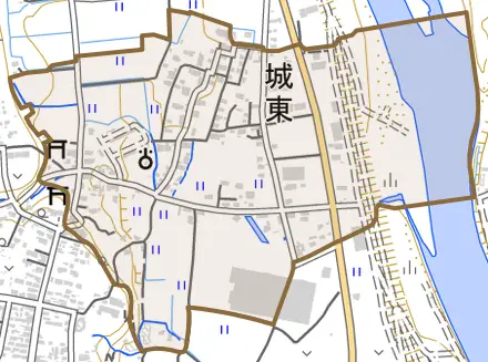 城東とその周辺の地図。町の範囲を重ねている