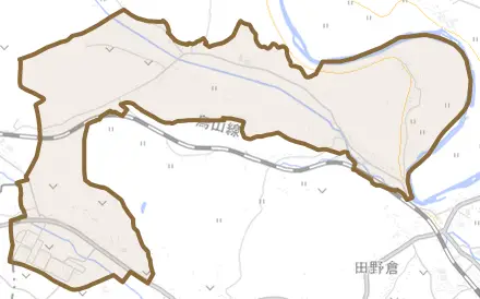 小倉とその周辺の地図。町の範囲を重ねている