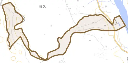 白久とその周辺の地図。町の範囲を重ねている