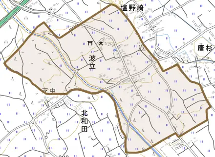 波立とその周辺の地図。町の範囲を重ねている