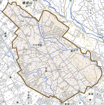 石林とその周辺の地図。町の範囲を重ねている