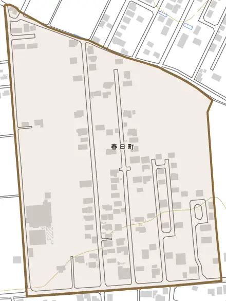 春日町とその周辺の地図。町の範囲を重ねている