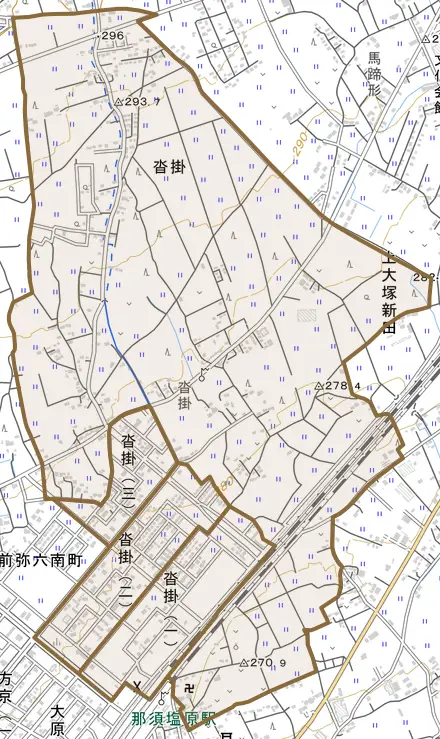 沓掛とその周辺の地図。町の範囲を重ねている