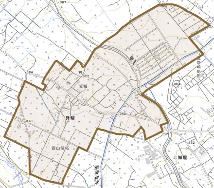 箕輪とその周辺の地図。町の範囲を重ねている