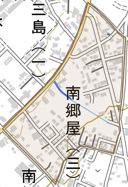 睦とその周辺の地図。町の範囲を重ねている