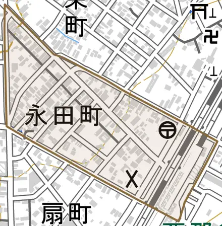 永田町とその周辺の地図。町の範囲を重ねている