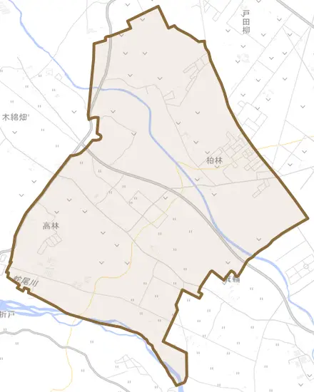 高林とその周辺の地図。町の範囲を重ねている