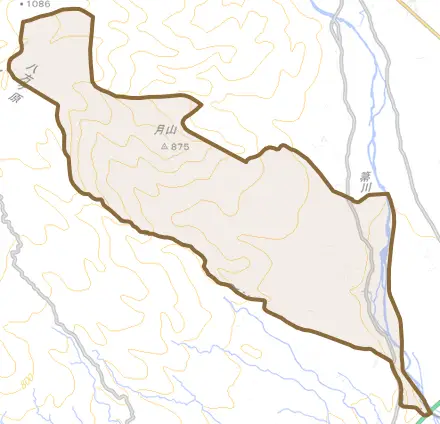 宇都野とその周辺の地図。町の範囲を重ねている