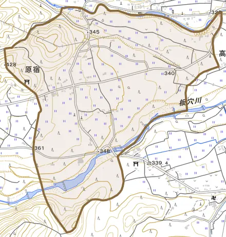 原宿とその周辺の地図。町の範囲を重ねている