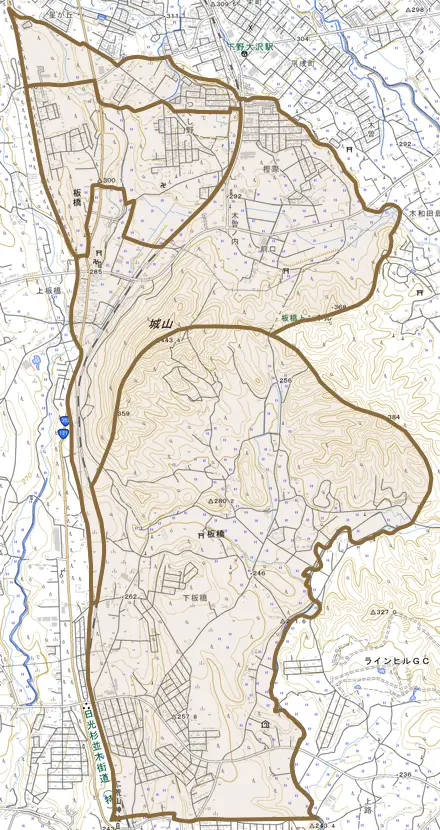 板橋とその周辺の地図。町の範囲を重ねている