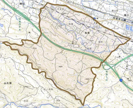 和泉とその周辺の地図。町の範囲を重ねている