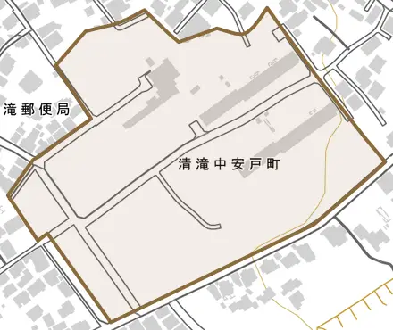 清滝中安戸町とその周辺の地図。町の範囲を重ねている