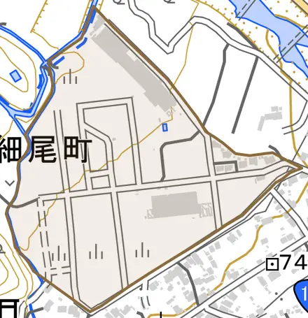 清滝新細尾町とその周辺の地図。町の範囲を重ねている