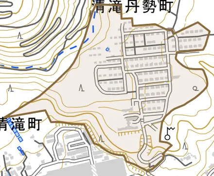 清滝丹勢町とその周辺の地図。町の範囲を重ねている