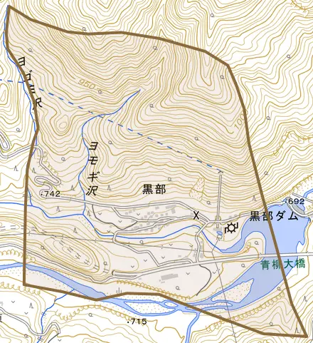 黒部とその周辺の地図。町の範囲を重ねている