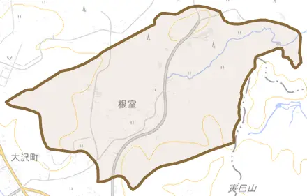 根室とその周辺の地図。町の範囲を重ねている
