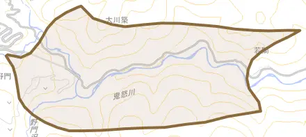 野門とその周辺の地図。町の範囲を重ねている