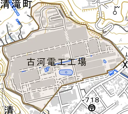 清滝町とその周辺の地図。町の範囲を重ねている