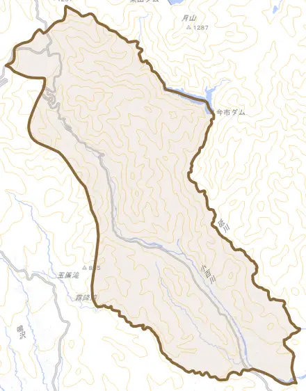 小百とその周辺の地図。町の範囲を重ねている