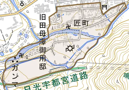 匠町とその周辺の地図。町の範囲を重ねている
