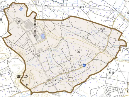 轟とその周辺の地図。町の範囲を重ねている
