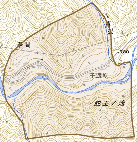 若間とその周辺の地図。町の範囲を重ねている