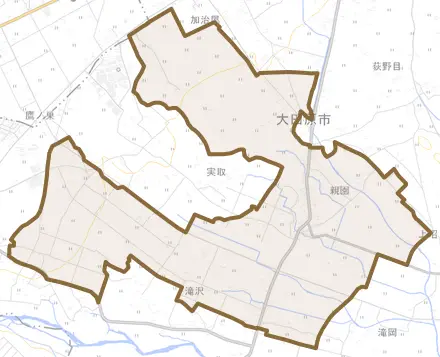 親園とその周辺の地図。町の範囲を重ねている