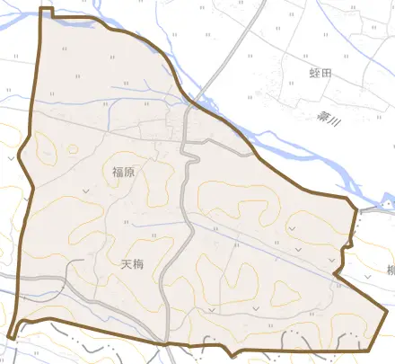 福原とその周辺の地図。町の範囲を重ねている