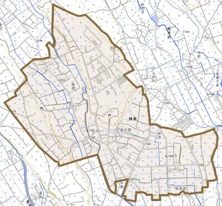 蜂巣とその周辺の地図。町の範囲を重ねている