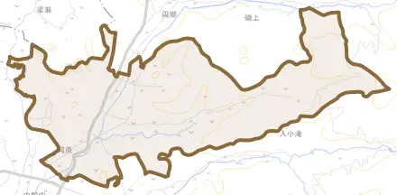 河原とその周辺の地図。町の範囲を重ねている