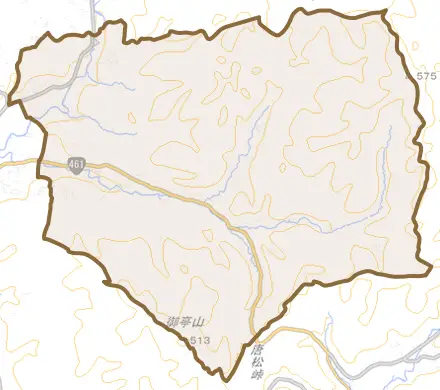 北野上とその周辺の地図。町の範囲を重ねている