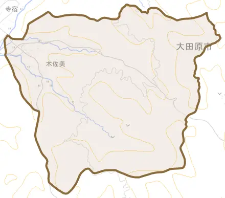 木佐美とその周辺の地図。町の範囲を重ねている
