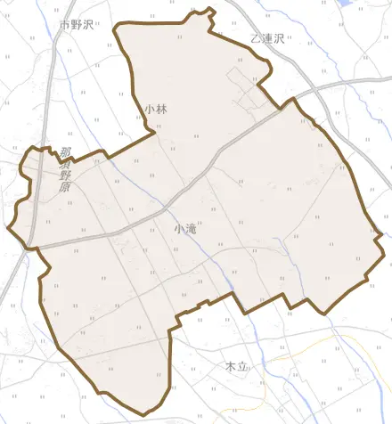 小滝とその周辺の地図。町の範囲を重ねている