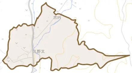 久野又とその周辺の地図。町の範囲を重ねている