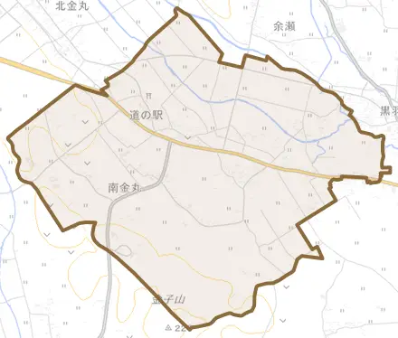 南金丸とその周辺の地図。町の範囲を重ねている