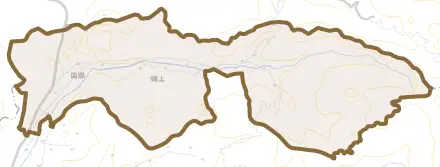 両郷とその周辺の地図。町の範囲を重ねている