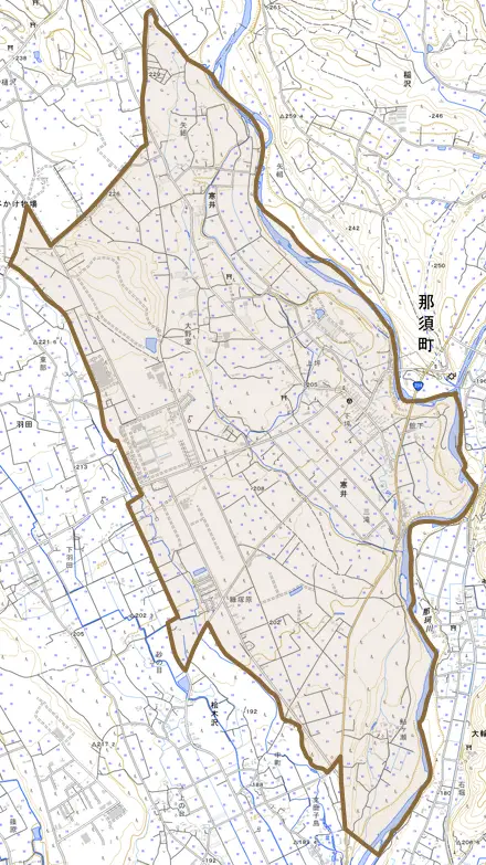 寒井とその周辺の地図。町の範囲を重ねている