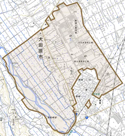 下石上とその周辺の地図。町の範囲を重ねている