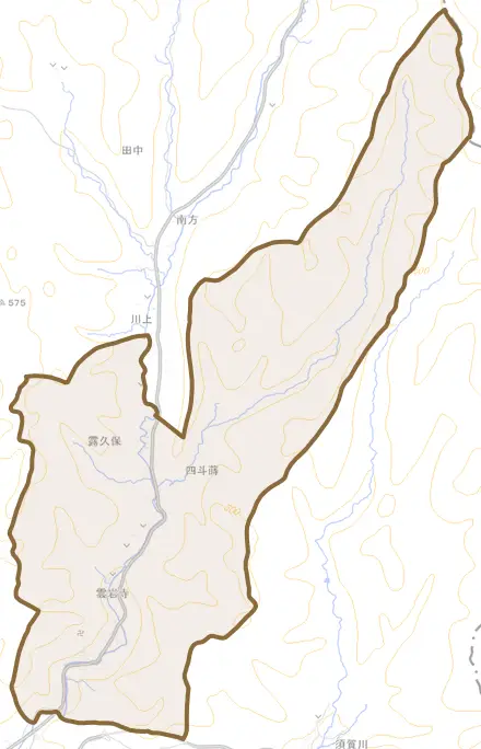 雲岩寺とその周辺の地図。町の範囲を重ねている