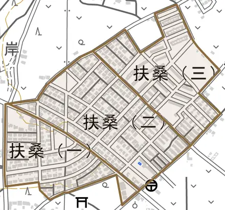 扶桑とその周辺の地図。町の範囲を重ねている
