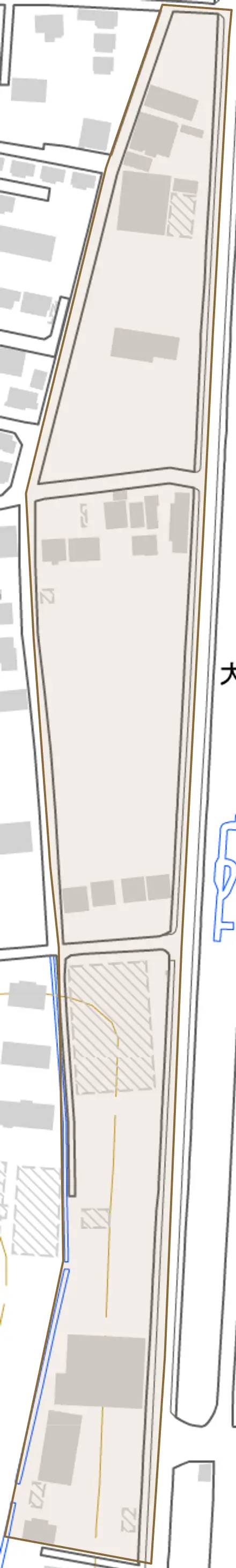 大字向原新田とその周辺の地図。町の範囲を重ねている