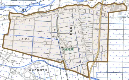 蒲須坂とその周辺の地図。町の範囲を重ねている