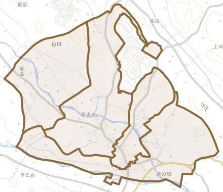 喜連川とその周辺の地図。町の範囲を重ねている