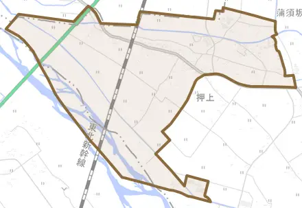 押上とその周辺の地図。町の範囲を重ねている